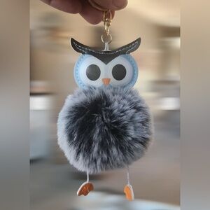 Grey puff owl charm Keychain